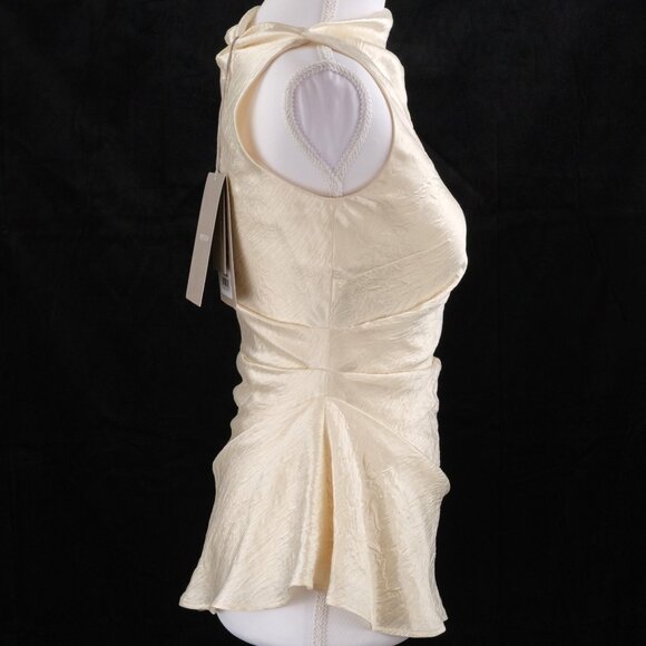 Alexander McQueen Asymmetrical Ruched Smashed Satin Top, Oyster, IT 36 (US 0) - Picture 4 of 14
